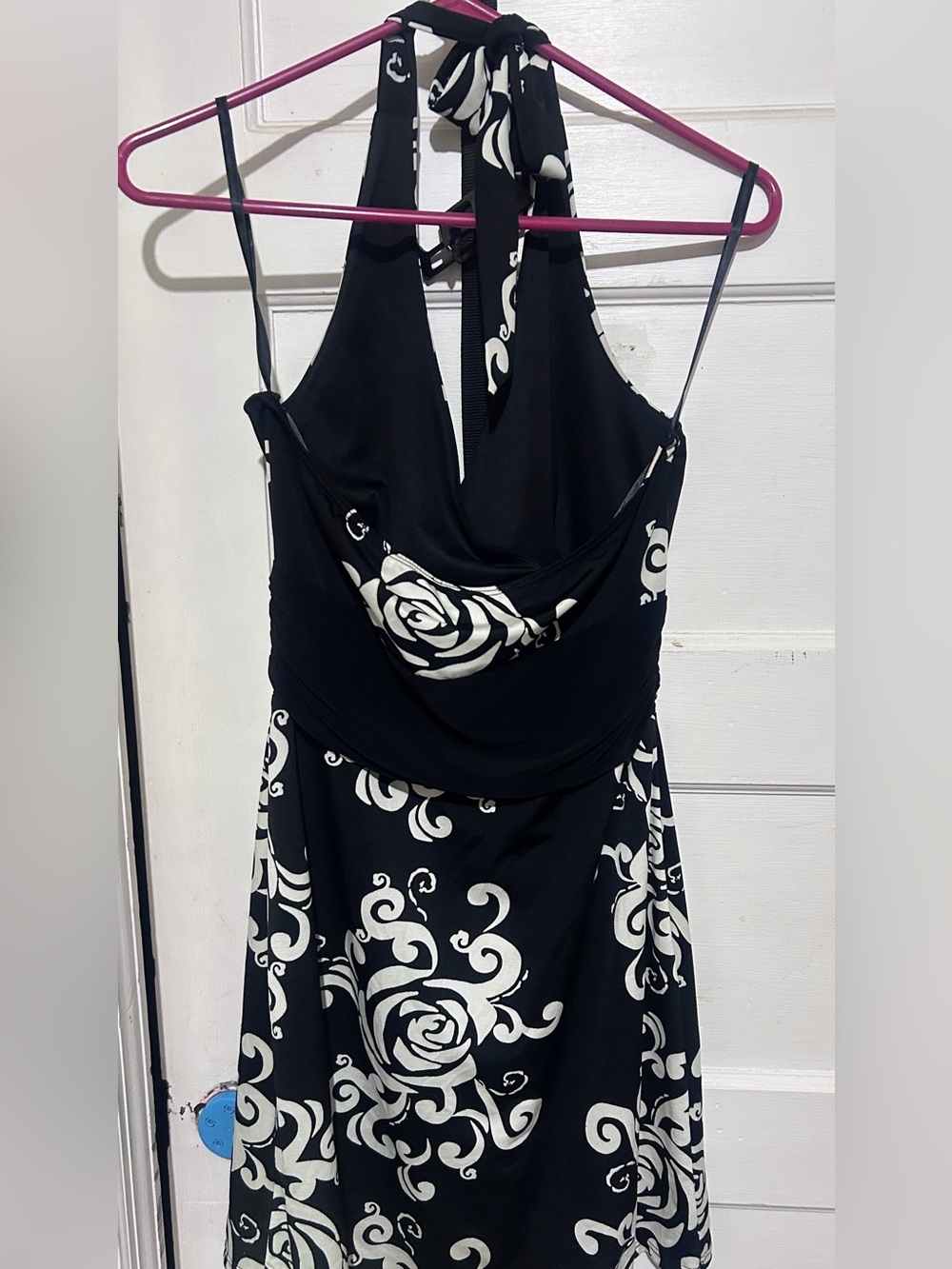 White House Black Market Black and Cream One-Shoulder Patterned Dress - Picture 2 of 3